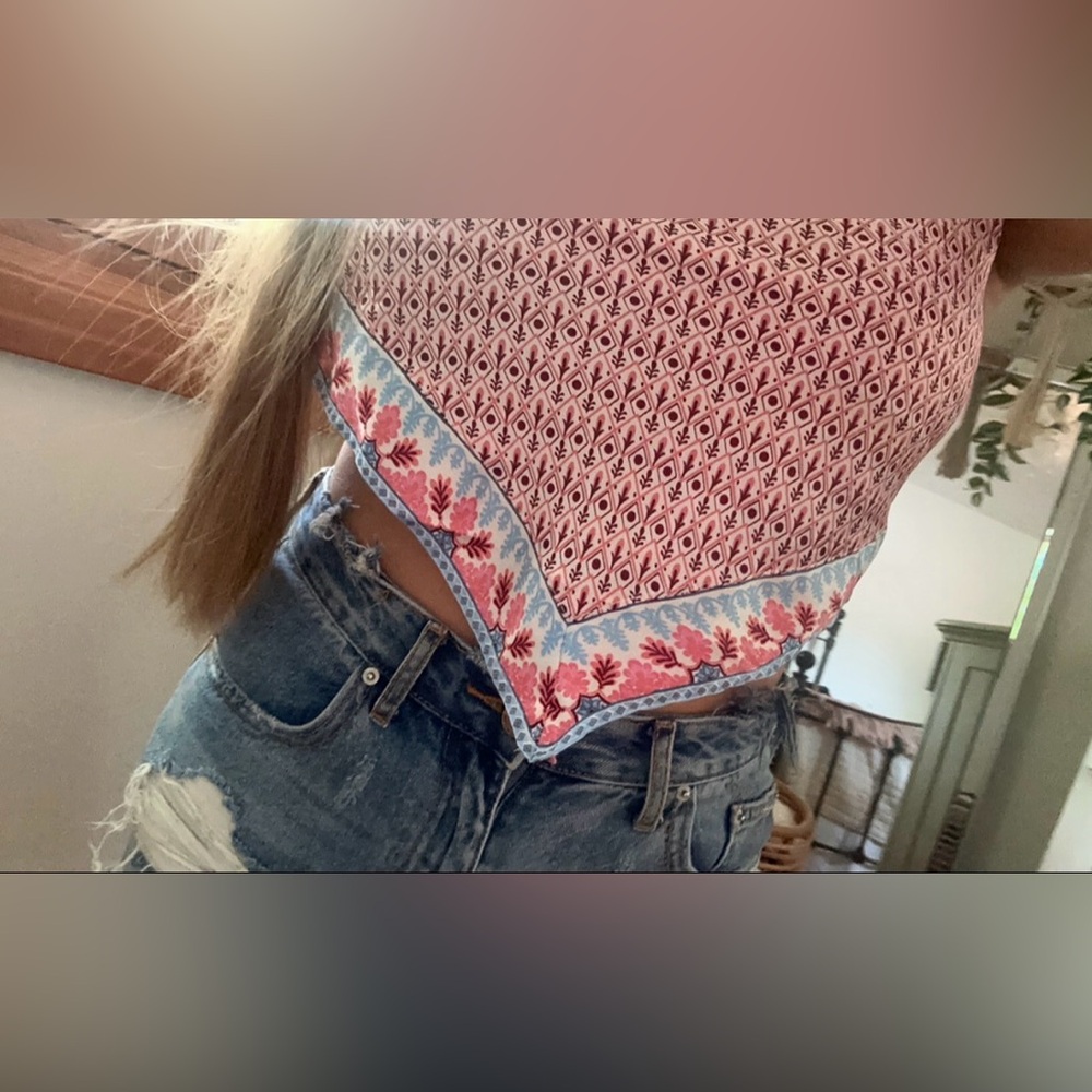 Floral Patterned silky bandana style Top